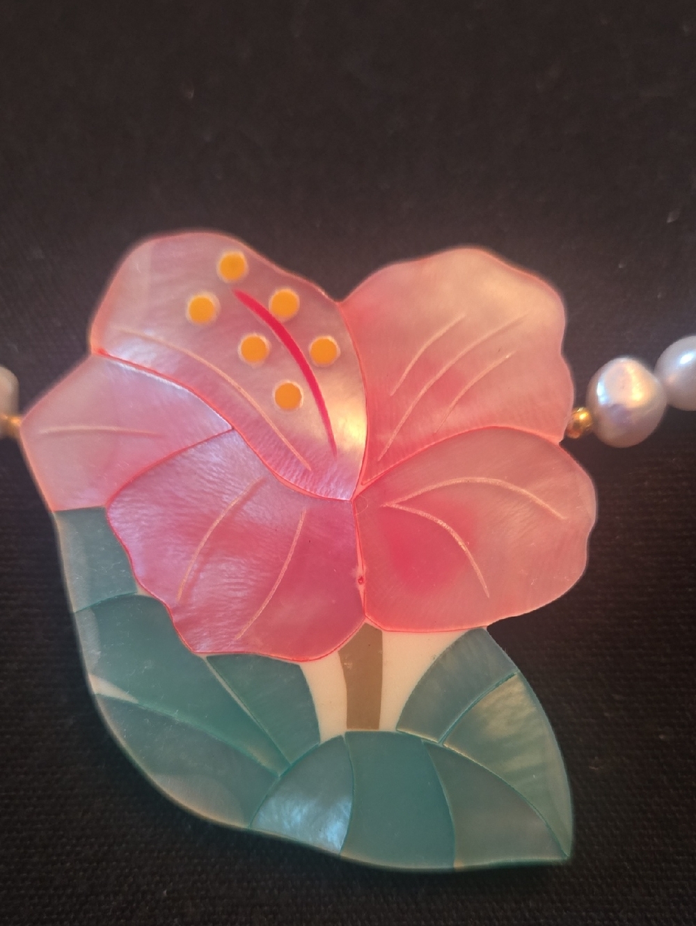Lee Sands, Pink Flower Pendant Necklace - Pink and Green Women’s Jewelry